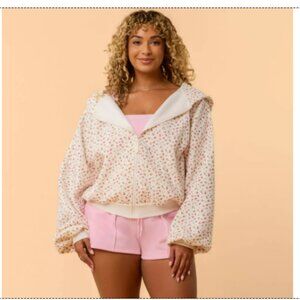 Blogilates Women's Marshmallow Full Zip Hooded Sweatshirt - Cream Floral - XL